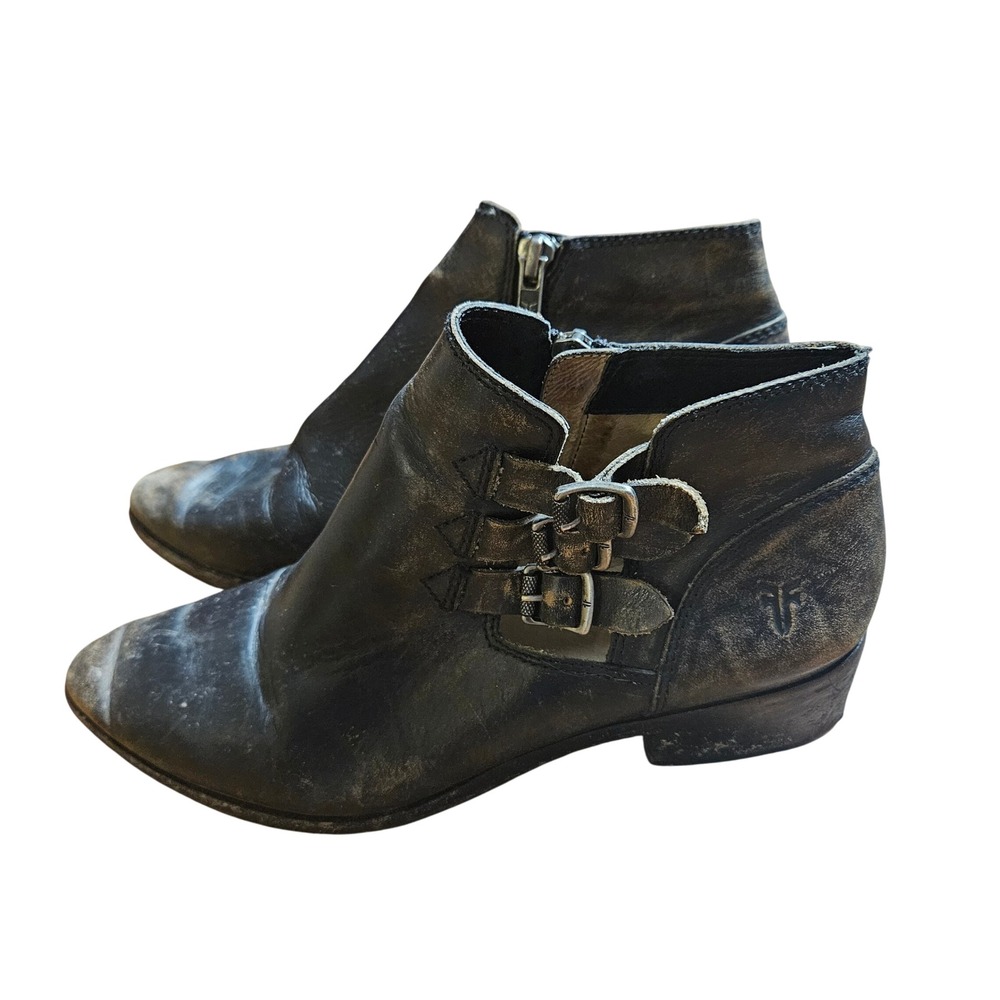 Frye Ray Belted Bootie 7.5 M Leather Buckle Ankle Distressed Moto Grunge